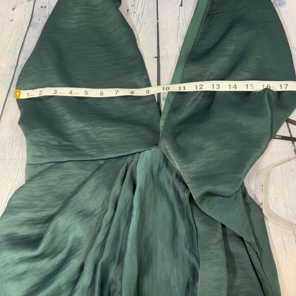NWT ASOS Forest Green Satin Twill Halter Drape Neck Holiday Festive Mini Dress 2 - Picture 9 of 10